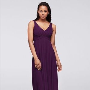 David’s Bridal Long Mesh Dress Cowl Back Detail, Plum Purple, Size 14, Unaltered